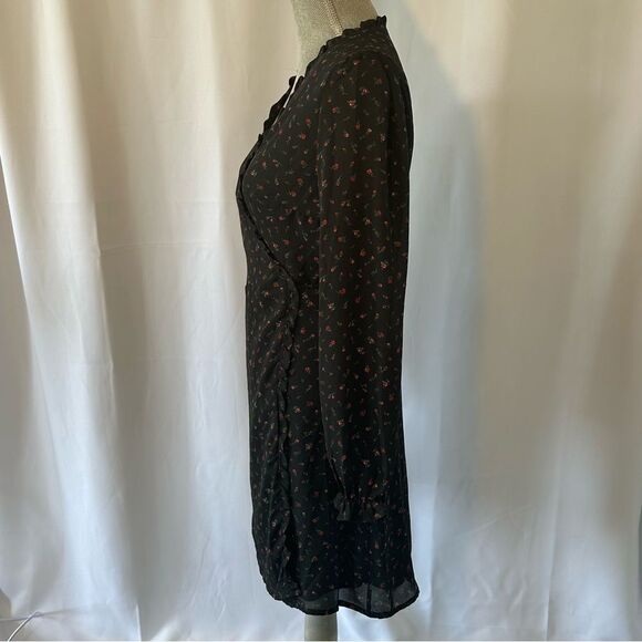 New 1Francesca’s Dorinda SZ M Lined Tiny Rose Wrap Black Mini Dress Wedding - Picture 5 of 16